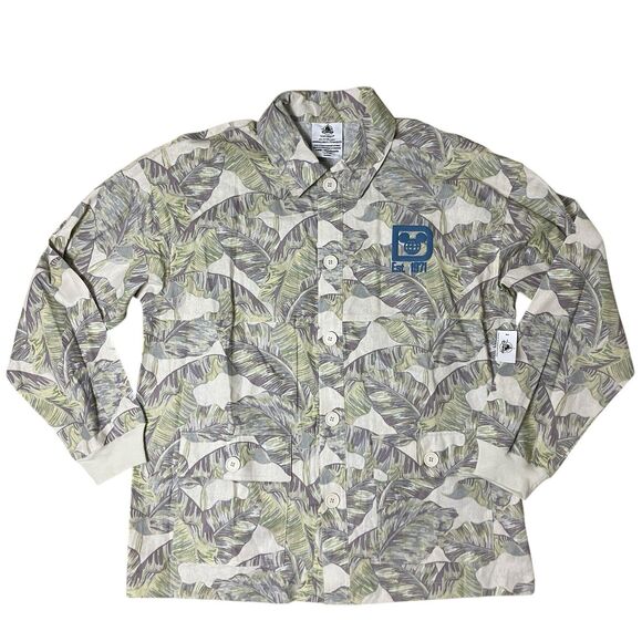 Disney World Mens XL Green Linen Blend Leaf Button Up Shirt Spirit Jersey Parks - Picture 15 of 15